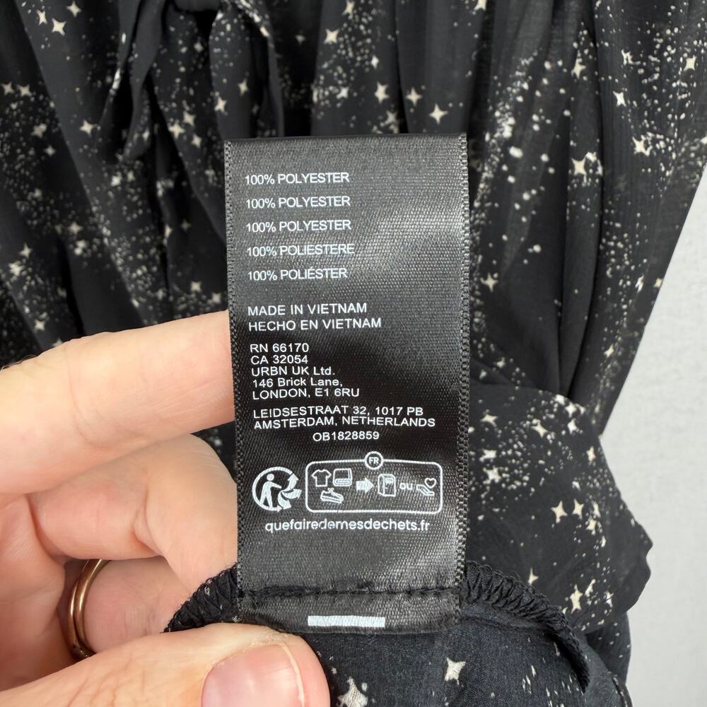 Free People Stars Align Black & White Sheer Button Up Long Sleeve Blouse Top - Picture 15 of 15